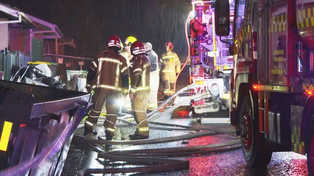 Emergency services were called to Harper Way at Ingleburn about 2.40am today to find the home ablaze. (Nine)