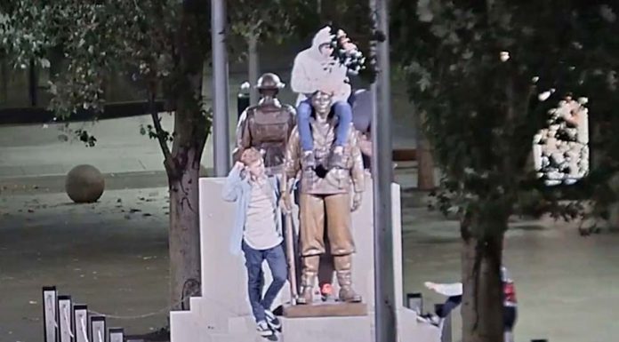 마틴 플레이스, 1차 세계 대전 기념비에 극도로 무례한 행동 보인, 5명 기소 The alleged incident has been described as an act of stupidity by police. (NSW Police)