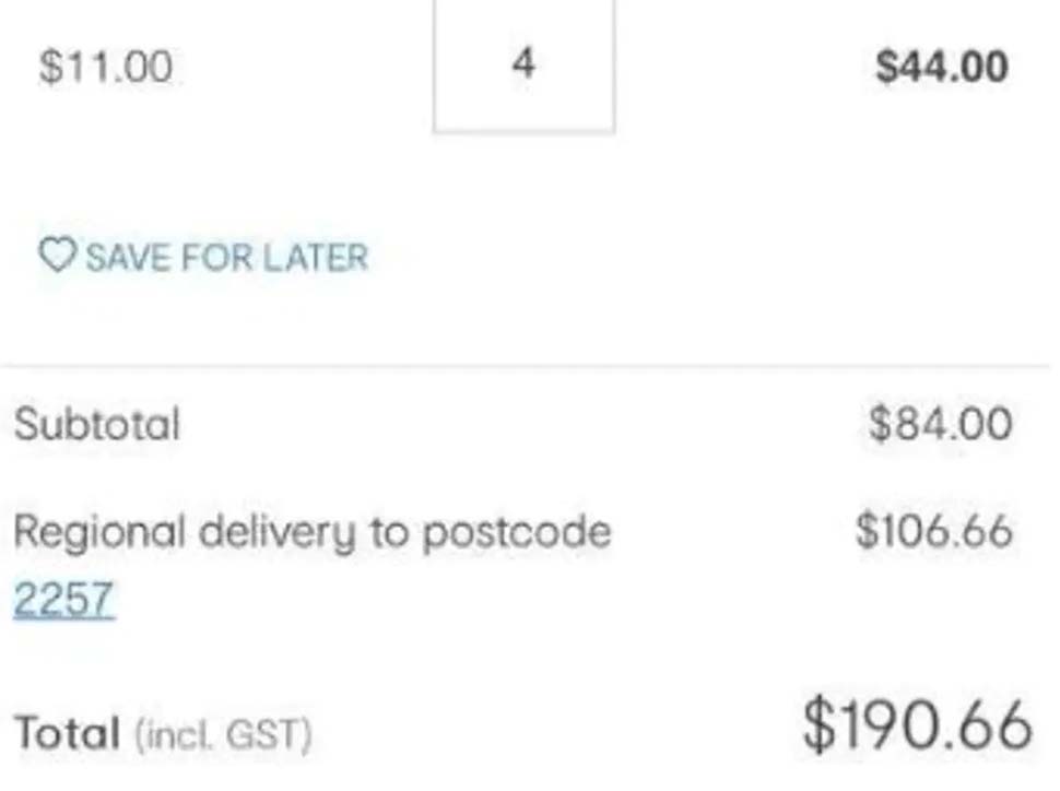 A mum is outraged at the $100 delivery charge for one bean bag and some bags of beans. Source FacebookSourcenews.com.au
