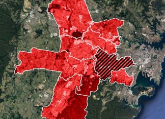 NSW 록다운, 크리스마스까지 지속될 수 있다 가능성 제기 There were 283 new cases recorded today. Pictured are the LGAs in Sydney of most concern - including Canterbury-Bankstown (red and black).SourceSupplied