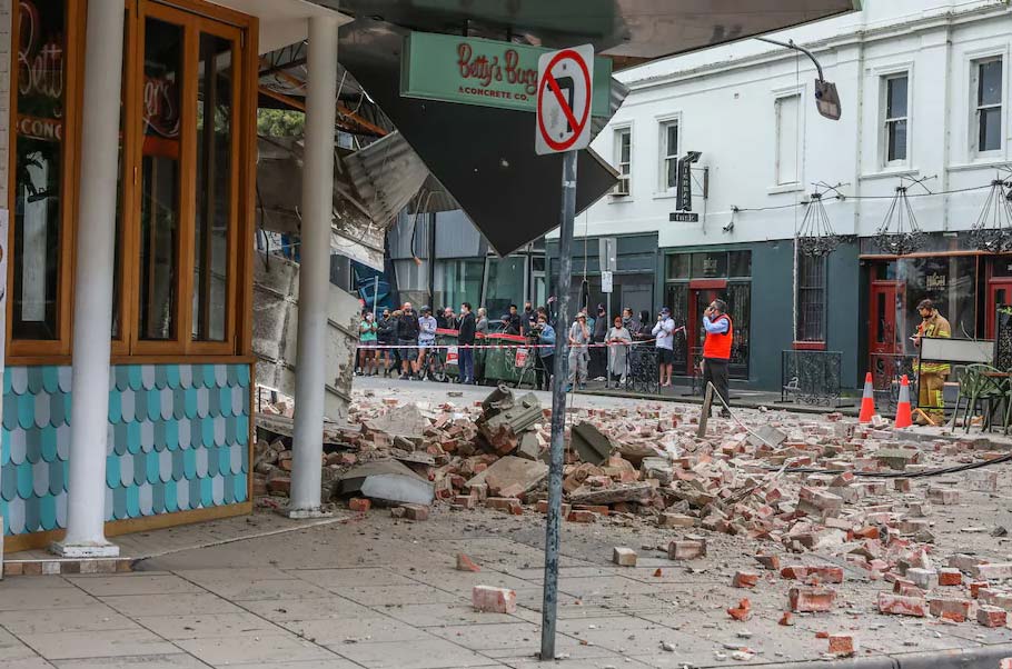 Damaged buildings following an earthquake are seen along Chapel Street in Melbourne on Sept. 22. (Asanka RatnayakeGetty Images)