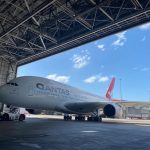 The Qantas A380 arrived at Sydney Airport after being grounded because of the COVID-19 pandemic.(ABC News Alison Xiao)