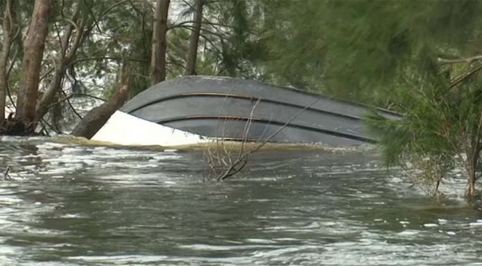 펜리스 네피안 강에서 보트 전복사고 발생 Emergency services were called to the Nepean River just after 3pm on Sunday to reports a boat had capsized (pictured)
