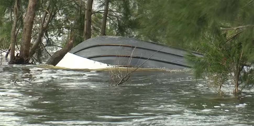 Emergency services were called to the Nepean River just after 3pm on Sunday to reports a boat had capsized (pictured)