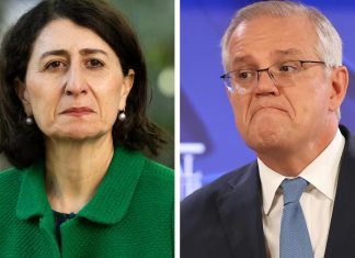 NSW주 대 연방정부 샅바 싸움 전입가경 Prime Minister Scott Morrison has dismissed texts purportedly by Gladys Berejiklian as “anonymous sledging”.CREDITRHETT WYMANALEX ELLINGHAUSEN