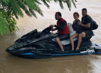 NSW 서핑의 전설 믹 패닝의 선행 Fellow surf star and 2012 world champ Joel Parkinson was also spotted ferrying dozens of residents to safety.