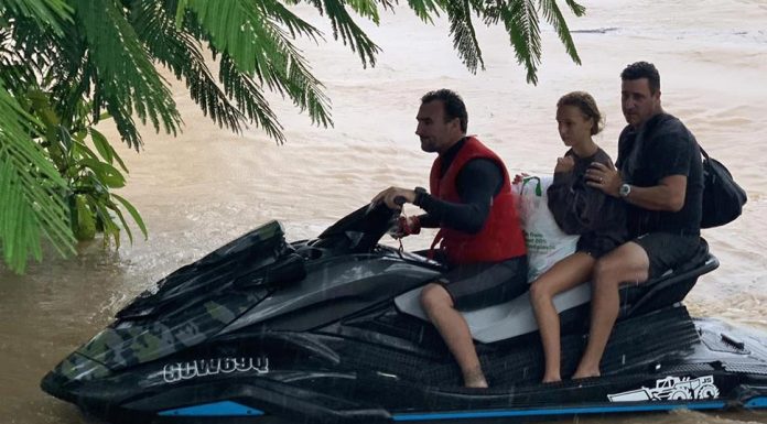 NSW 서핑의 전설 믹 패닝의 선행 Fellow surf star and 2012 world champ Joel Parkinson was also spotted ferrying dozens of residents to safety.