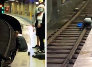 레드펀 기차 선로에 추락해 죽을 뻔한 남성 병원에서 체포 Two commuters jumped onto the track after a man fell. (9News)