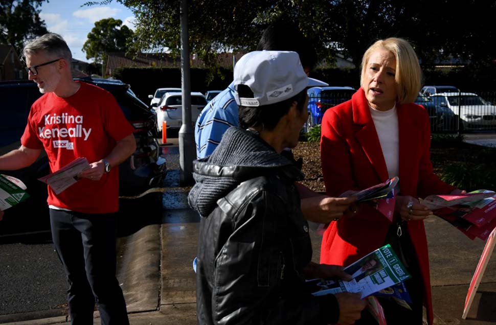 Labor frontbencher Kristina Keneally campaigning in Cabramatta on election day.CREDITDEAN SEWELL