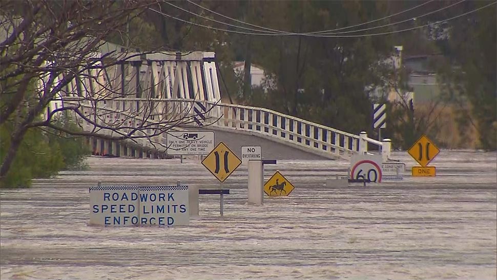Flooding in Wiseman's Ferry on the Hawkesbury in NSW, July. (Transport For NSW)