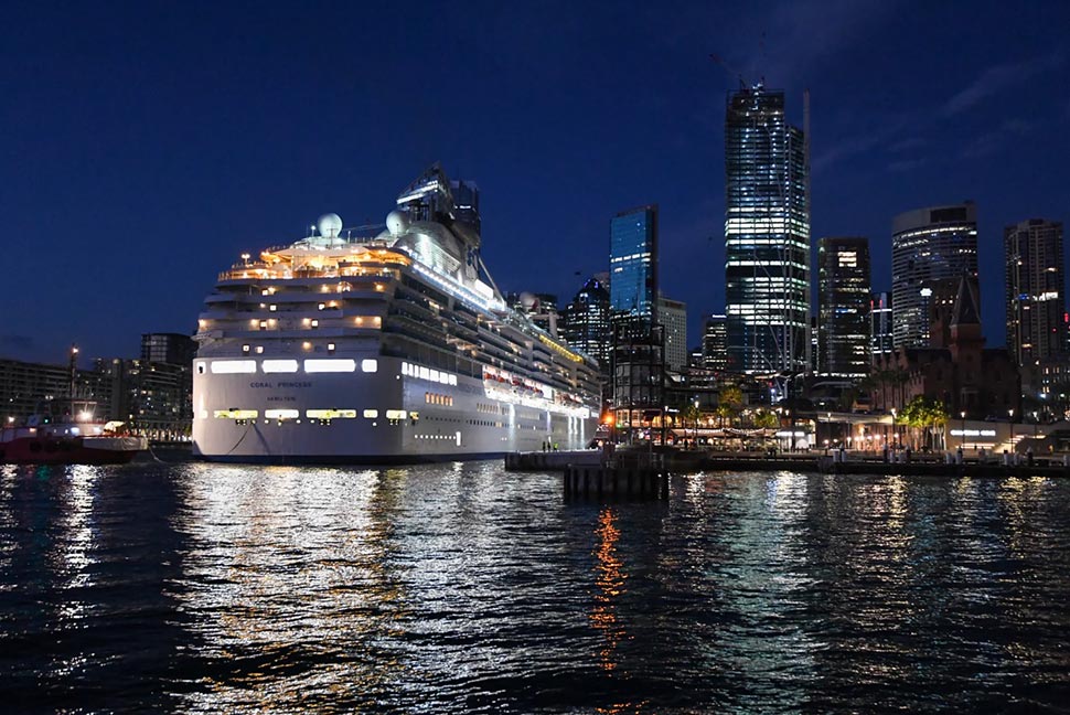 The Coral Princess arrived at Circular Quay just before sunrise on Wednesday morning. CREDITPETER RAE
