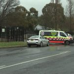 Ambulance leaving Canobolas Rural Technology High School after the alleged teenage stabbing. (9News)