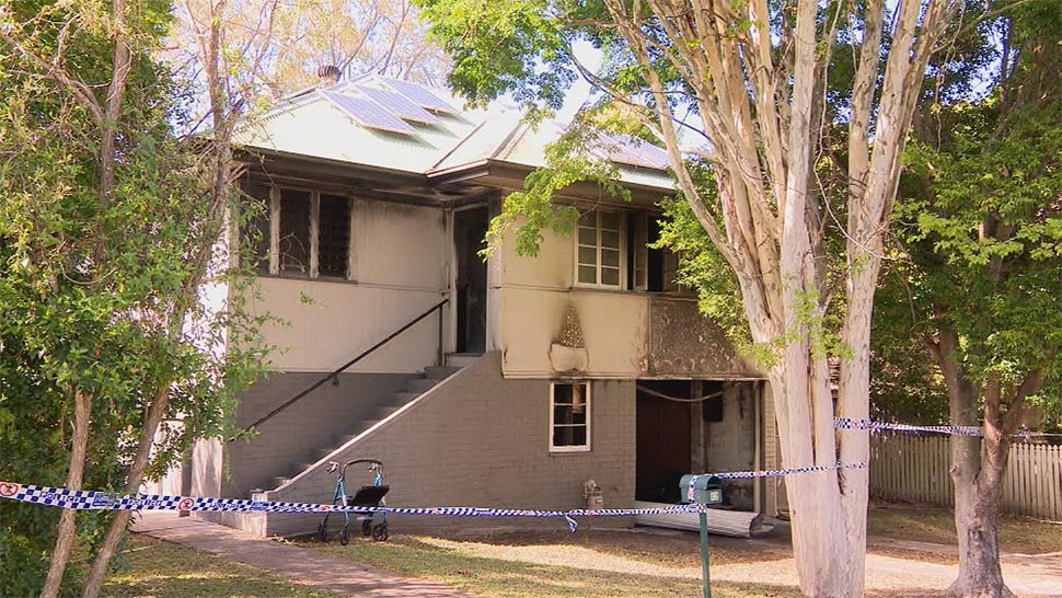 An elderly woman has been taken to hospital in a serious condition after a fire gutted her home in Brisbane's inner suburbs. (Nine)