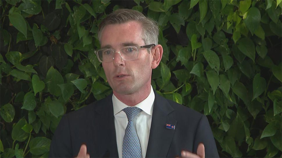 NSW Premier Dominic Perrottet speaks while on tour in India. (9News)