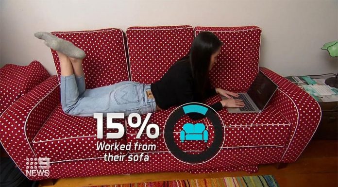재택근무 하는 호주인들 건강 경고 증가 Of the 1000 adult respondents nationally, 33 per cent worked from their dining table, 16 per cent from their bed and 15 per cent from their sofa. (Nine)
