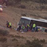 Ambulances rushed to the crash site this afternoon to treat several injured passengers