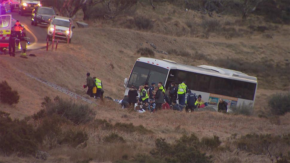 Ambulances rushed to the crash site this afternoon to treat several injured passengers