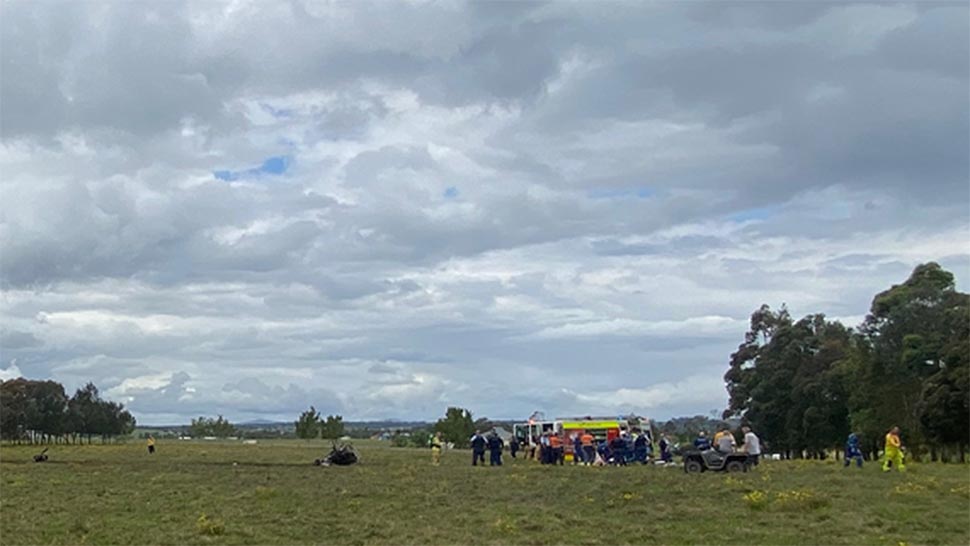 A man has suffered burns to 80 per cent of his body after the light plane he was piloting burst into flames and crashed (NSW Ambulance)