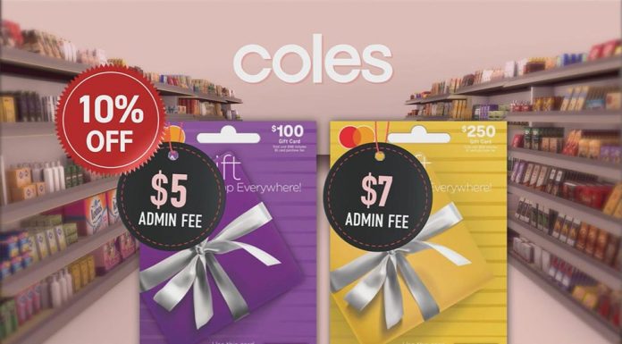 물가 상승 속에 콜스를 포함 대형 슈퍼마켓 기프트카드 할인 Although there is 10 per cent off the cards, an admin fee still applies. (9News)