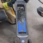 A lithium-ion battery powered skateboard caught alight in northern NSW. (Fire and Rescue NSW)