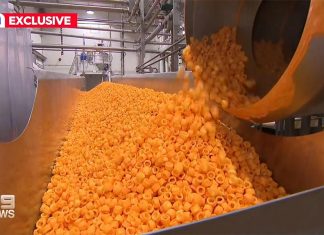 호주 치솟는 기름값 탓에 과자 가격도 상승 The Snackbrands factory in Smithfield pumps out 750 kilograms of Cheezels every hour. (Nine)