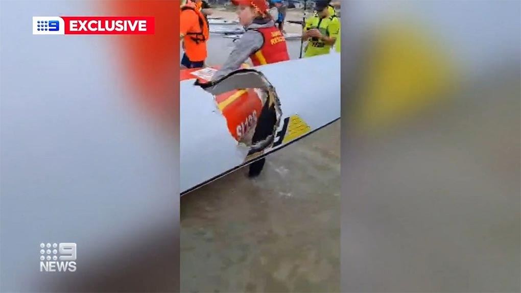 The shark took a giant bite out of the surf ski. (9News)