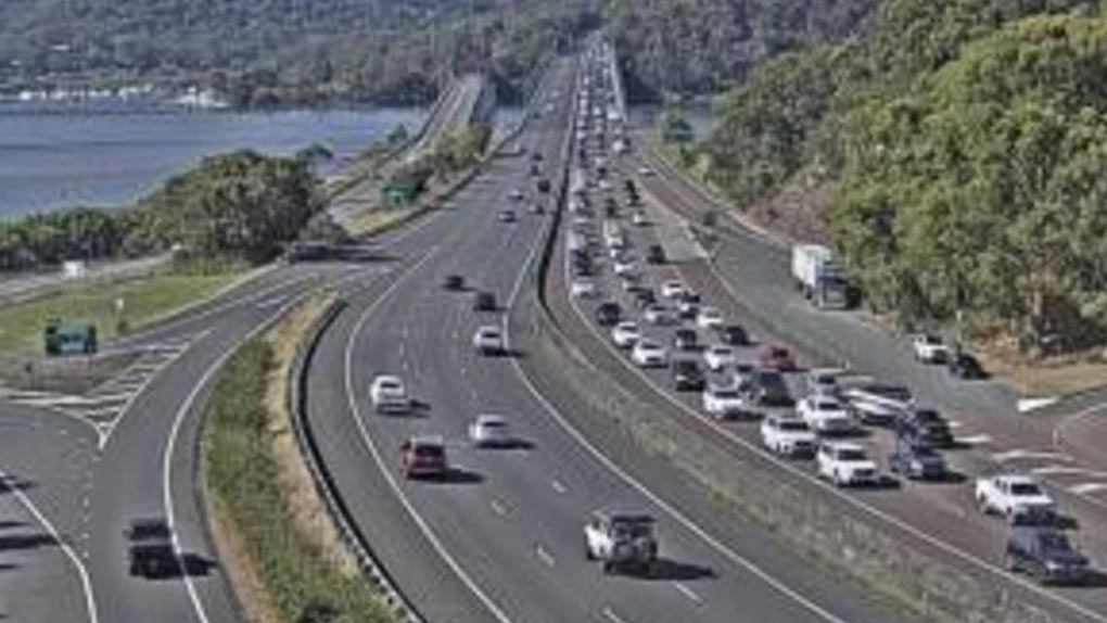 Traffic crossing the Hawkesbury River Bridge heading northbound at about 9am on Tuesday. Picture Live Traffic