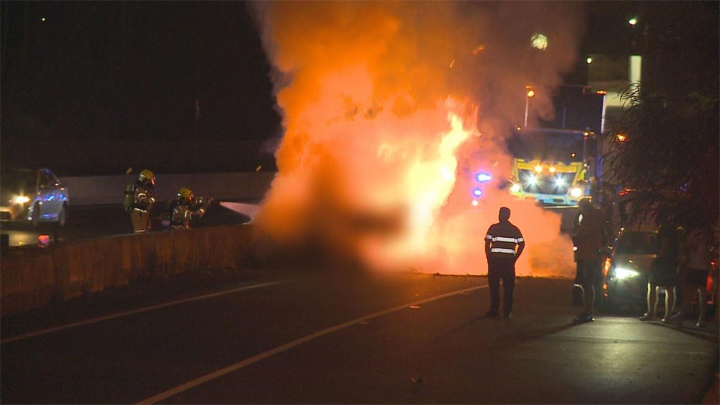 Two people have died after a police pursuit ended in a car fire in Sydney overnight. (9News)