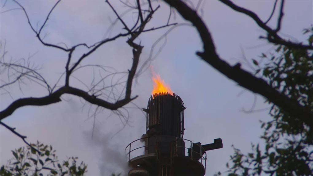 Residents spotted flames coming from the tower this morning. (Nine)