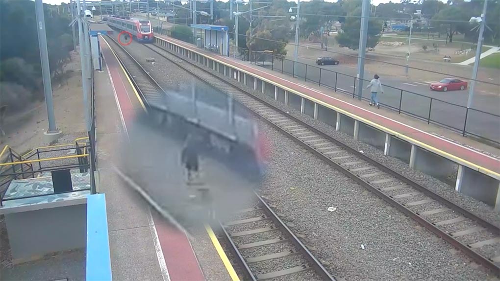 A person was seen between the train tracks when a train went through this station in Adelaide. (Nine)
