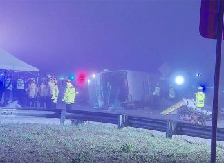 NSW 헌터벨리, 결혼식 하객 태운 버스전복사고로 10명 사망 Multiple fire, ambulance and police vehicles arrived on the scene. (9News)