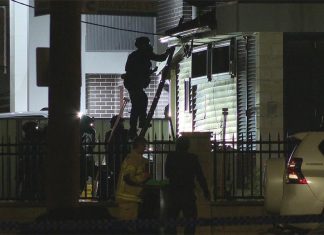 수배 중이던 남성, 시드니 자택서 네일건으로 경찰 위협 혐의 Police were allegedly threatened with a nail gun as they arrested a man in South Granville. (Nine)