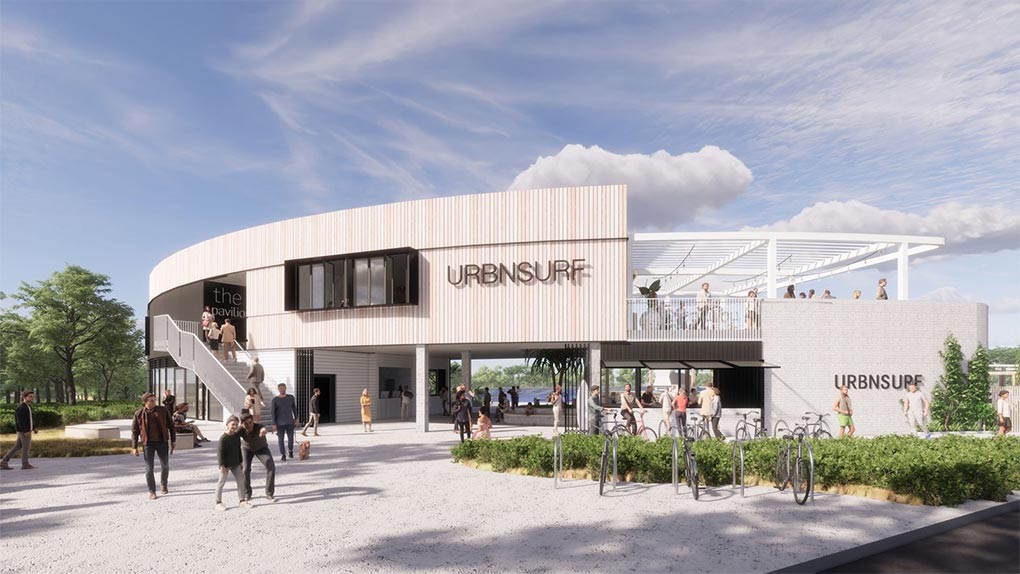 URBNSURF's main building will also feature a health and wellness centre. (Urbnsurf)