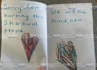 호주 식민지배에 대한 유치원 커리큘럼에 분노한 가족 A card drawn by a four-year-old at a preschool in Sydney's south. (2GB)