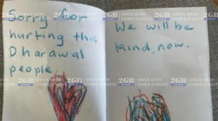 호주 식민지배에 대한 유치원 커리큘럼에 분노한 가족 A card drawn by a four-year-old at a preschool in Sydney's south. (2GB)