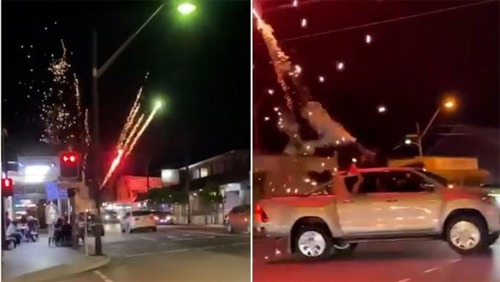Police are investigating a video circulating of fireworks being fired from a dual cab ute in Sydney's south west in an apparent show of support for the Palestinian cause. (Australian Jewish Association)