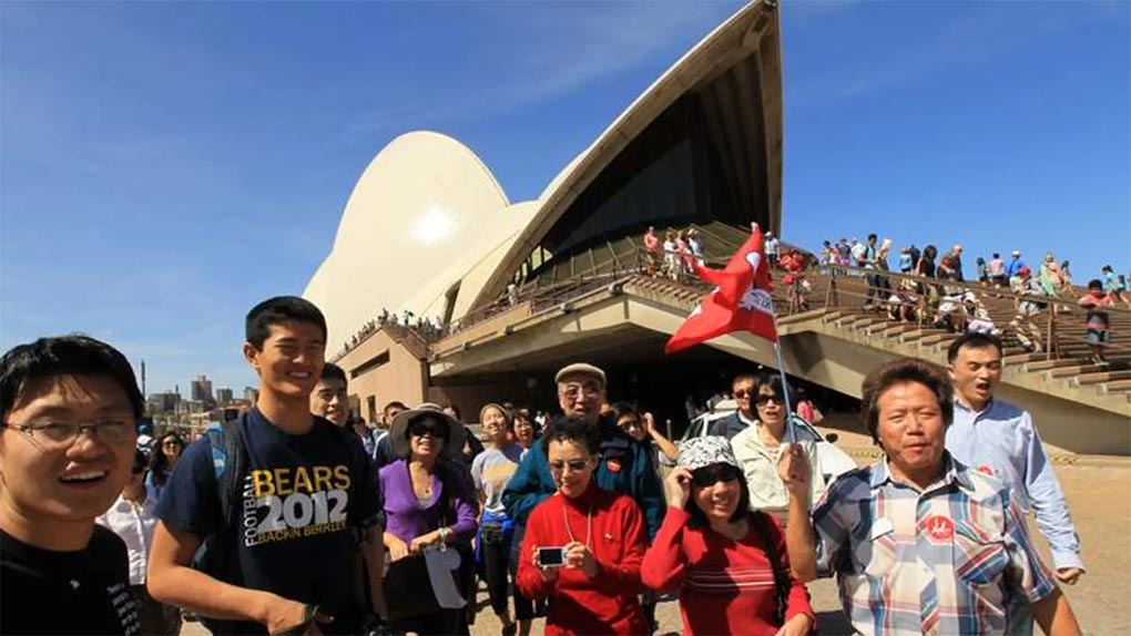 A group of Chinese tourists at the Sydney Opera House.CREDITTAMARA DEAN