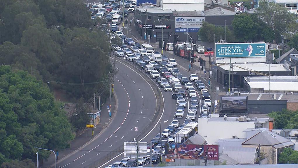 Traffic was banked up for kilometres in Sydney. (Nine)