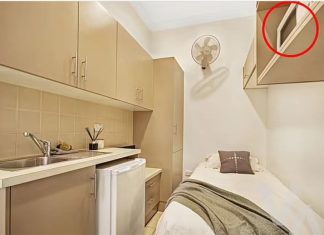 NSW 뉴캐슬 소형 아파트, 침대 위에 전자렌지 The microwave located above the bed has caused quite a stir online. Picture Domain