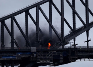 우버 운전사 폭행, 하버 브리지 화재 사고를 일으킨 남성, 감옥에서 풀려나 A plume of fire was seen on the Sydney Harbour Bridge on Monday morning after a car burst into flames when it crashed with another vehicle. (Getty)