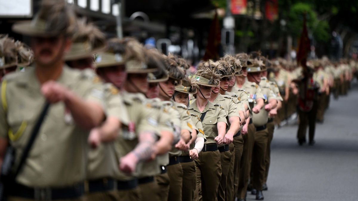 Veterans and serving members of the Australian and New Zealand armed forces march during an Anzac Day parad (Getty)