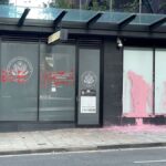 9.The US Consulate building in North Sydney was defaced with ‘Free Gaza’ graffiti and other paint. (9News)