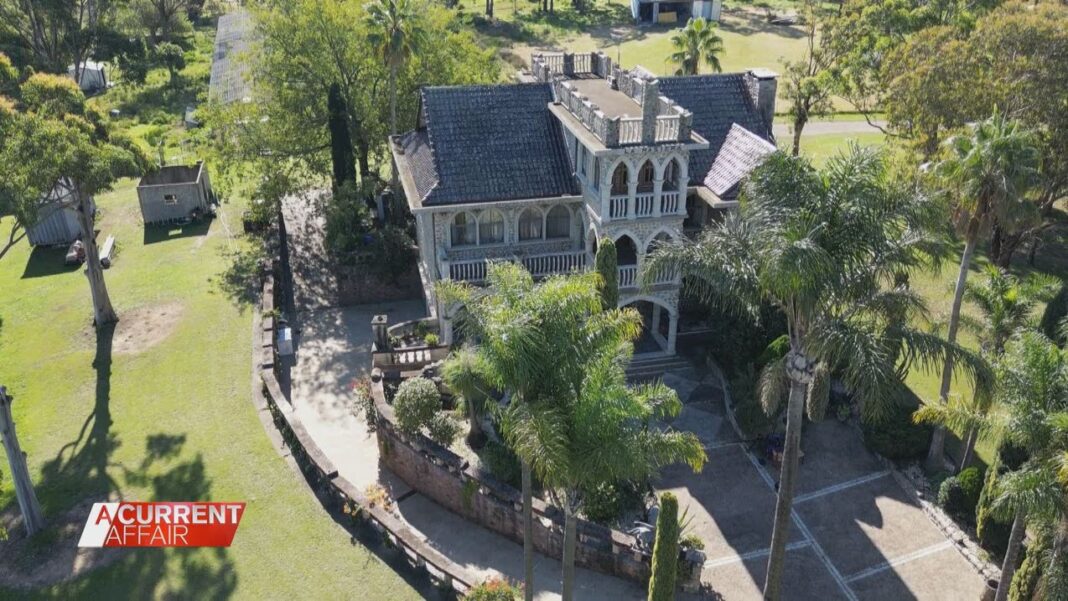 Callegari built a medieval style castle by hand on a grass paddock he purchased in Kemps Creek in 1975. (Nine)