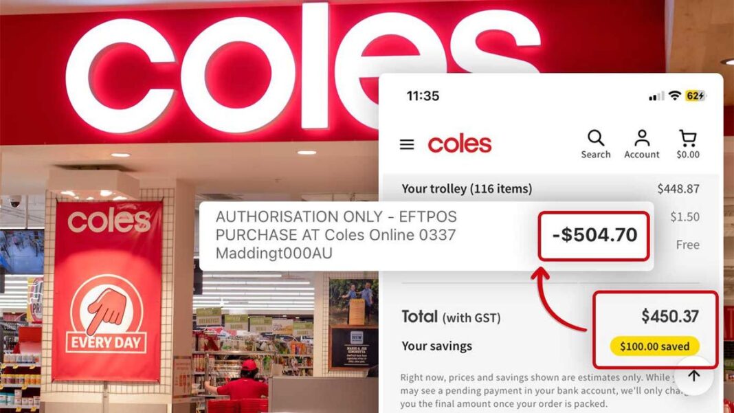 A Perth shopper has spoken out after being charged an extra $55 compared to what was on her online receipt from Coles. (Supplied)