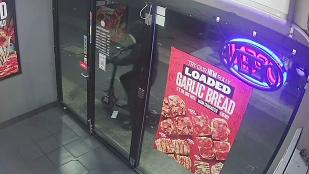 The man arrived at Pizza Hut on two wheels and masked up. (9News)