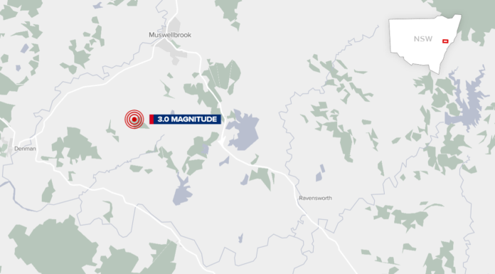 NSW 머스웰브룩 규모 3.0 강진 open street map_ contributors