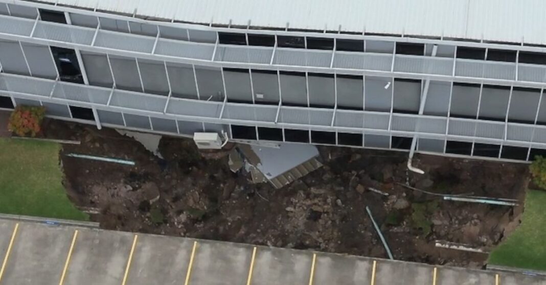 The 10-metre-wide sinkhole opened up on West Botany Street in Rockdale on March 1. (Nine)