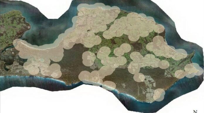 호주, 수십억 마리의 토착 동물이 한 종류의 포식자에 의해 매년 죽고 있다 A map of areas impacted by the 1km feral cat restriction on the Dudley Peninsula, Kangaroo Island. (Invasive Species Australia)