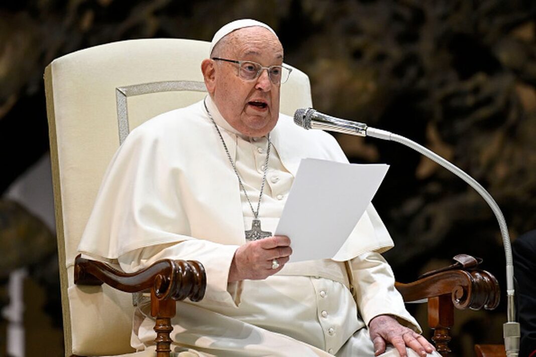 Pope Francis holds his homily during the weekly General Audience at the Paul VI Hall back in February. (Getty)