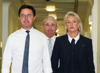 호주 80년 전통 자유-국민 연정 붕괴 David Littleproud, Kevin Hogan and Bridget McKenzie are the Nationals' leadership team. (Alex Ellinghausen)